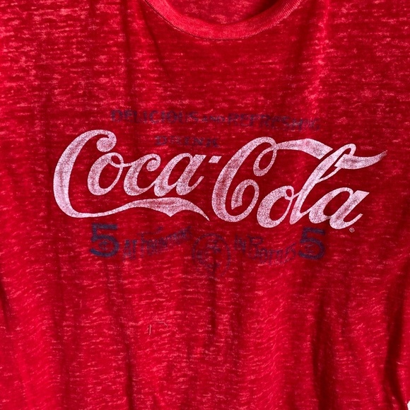 Coca-Cola Women's Red Logo Sheer Short Sleeve Bodycon‎ Tee Size Medium - Picture 3 of 8